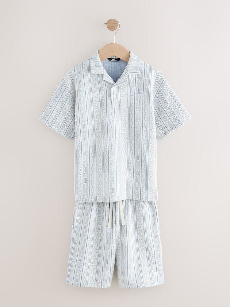 Blue/ White Short Sleeve Revere Collar Polo Shirt and Shorts Set (3-16yrs) - Image 1 of 5