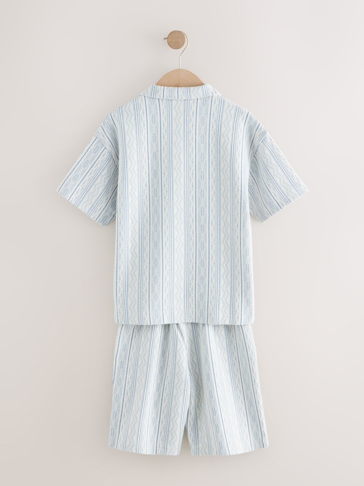 Blue/ White Short Sleeve Revere Collar Polo Shirt and Shorts Set (3-16yrs) - Image 2 of 5