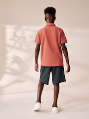 Rust/Charcoal 100% Cotton Short Sleeve Embroidered Jersey Shirt and Shorts Set (3-16yrs) - Image 2 of 10