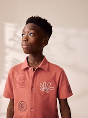 Rust/Charcoal 100% Cotton Short Sleeve Embroidered Jersey Shirt and Shorts Set (3-16yrs) - Image 3 of 10