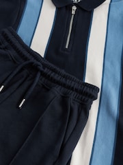 Navy/White Zip Neck Stripe Polo Shirt and Shorts Set (3-16yrs) - Image 5 of 5