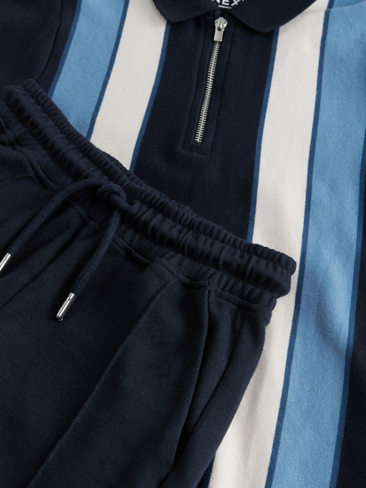 Navy/White Zip Neck Stripe Polo Shirt and Shorts Set (3-16yrs) - Image 5 of 5