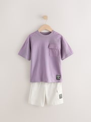 Purple/Cement 100% Cotton Utility Short Sleeve T-Shirt and Shorts Set (3-16yrs) - Image 1 of 1