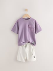 Purple/Cement 100% Cotton Utility Short Sleeve T-Shirt and Shorts Set (3-16yrs) - Image 2 of 5