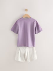 Purple/Cement 100% Cotton Utility Short Sleeve T-Shirt and Shorts Set (3-16yrs) - Image 3 of 5