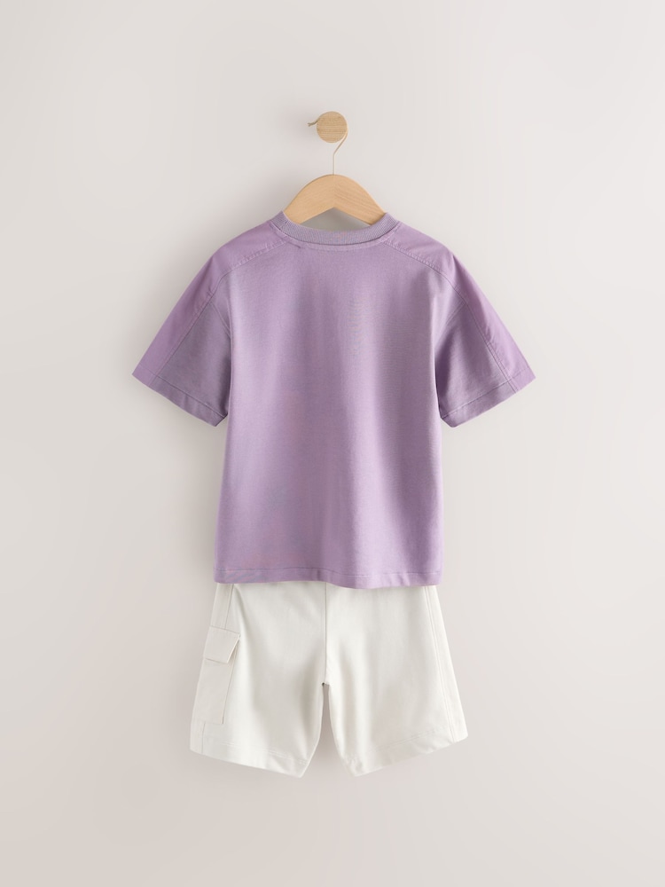 Purple/Cement 100% Cotton Utility Short Sleeve T-Shirt and Shorts Set (3-16yrs)
