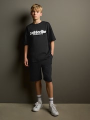 Black Subscribe Short Sleeve T-Shirt and Shorts Set (3-16yrs) - Image 1 of 9