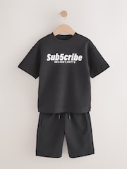 Black Subscribe Short Sleeve T-Shirt and Shorts Set (3-16yrs) - Image 5 of 9