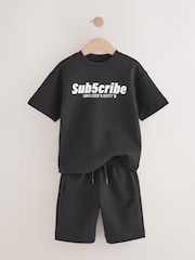 Black Subscribe Short Sleeve T-Shirt and Shorts Set (3-16yrs) - Image 6 of 9
