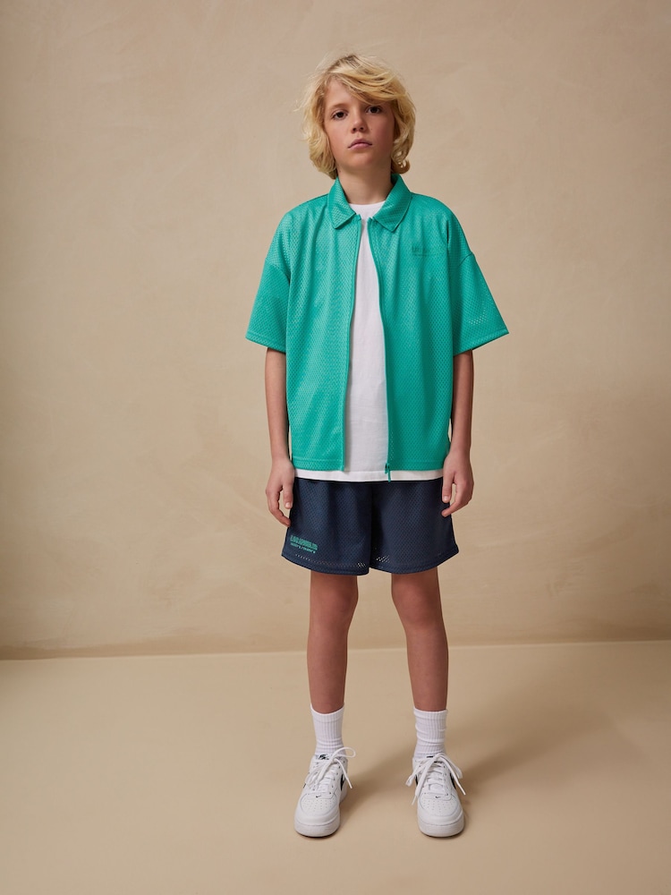 Green/Navy Short Sleeve Sports Shirt and Shorts Set (3-16yrs) - Image 1 of 13