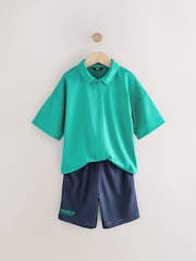 Green/Navy Short Sleeve Sports Shirt and Shorts Set (3-16yrs) - Image 11 of 13