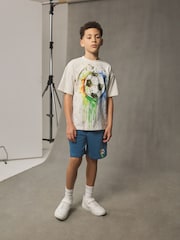 Ecru/ Blue Football Graphic Short Sleeve 100% Cotton T-Shirt and Shorts Set (3-16yrs) - Image 2 of 10