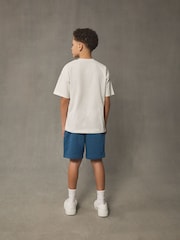 Ecru/ Blue Football Graphic Short Sleeve 100% Cotton T-Shirt and Shorts Set (3-16yrs) - Image 3 of 10