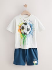 Ecru/ Blue Football Graphic Short Sleeve 100% Cotton T-Shirt and Shorts Set (3-16yrs) - Image 6 of 10