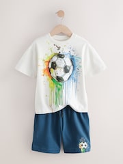 Ecru/ Blue Football Graphic Short Sleeve 100% Cotton T-Shirt and Shorts Set (3-16yrs) - Image 7 of 10
