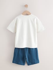 Ecru/ Blue Football Graphic Short Sleeve 100% Cotton T-Shirt and Shorts Set (3-16yrs) - Image 8 of 10