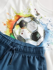 Ecru/ Blue Football Graphic Short Sleeve 100% Cotton T-Shirt and Shorts Set (3-16yrs) - Image 9 of 10