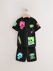 Black Regular Fit Graphic Regular Fit Short Sleeve T-Shirt and Shorts Set (3-16yrs) - Image 1 of 4