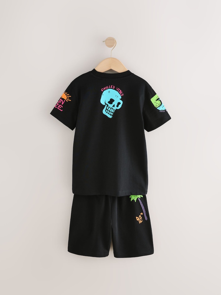 Black Regular Fit Graphic Regular Fit Short Sleeve T-Shirt and Shorts Set (3-16yrs) - Image 2 of 4