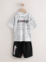 White/Black Paisley Relaxed Fit Short Sleeve T-Shirt and Shorts Set (3-16yrs) - Image 1 of 5