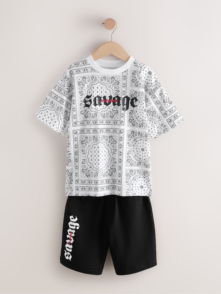 Weiß/Schwarz/Paisley-Muster - T-Shirt und Shorts im Set in Relaxed Fit (3–16 J.) - Bild 1 von 5 Weiß/Schwarz/Paisley-Muster - T-Shirt und Shorts im Set in Relaxed Fit (3–16 J.) - Bild 1 von 5