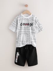 White/Black Paisley Relaxed Fit Short Sleeve T-Shirt and Shorts Set (3-16yrs) - Image 2 of 5