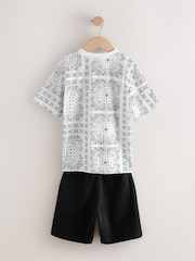 White/Black Paisley Relaxed Fit Short Sleeve T-Shirt and Shorts Set (3-16yrs) - Image 3 of 5