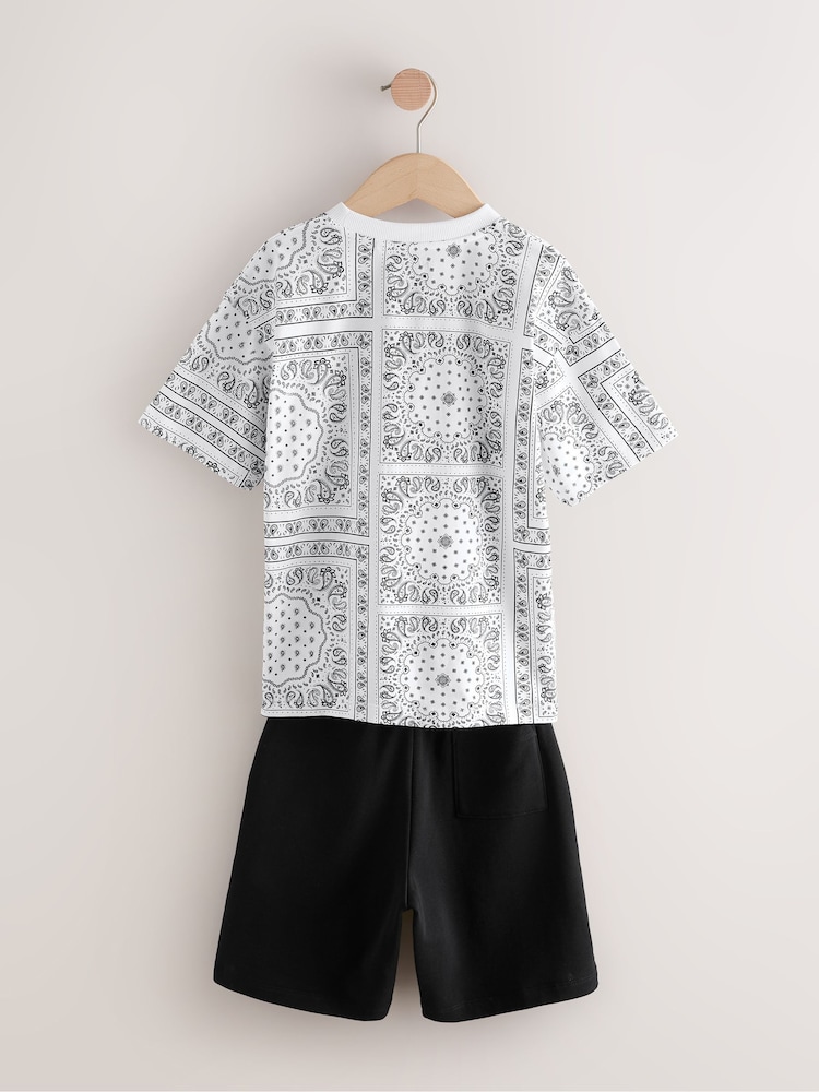 White/Black Paisley Relaxed Fit Short Sleeve T-Shirt and Shorts Set (3-16yrs) - Image 3 of 5