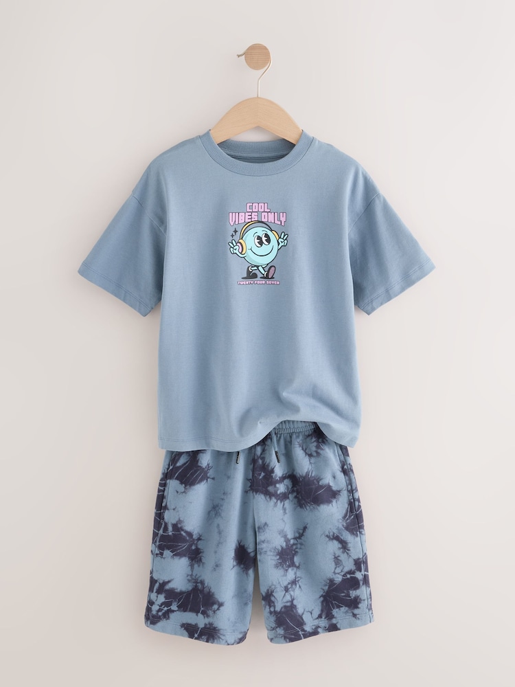 Blue Tie Dye Relaxed Fit Short Sleeve T-Shirt and Shorts Set (3-16yrs) - Image 2 of 6