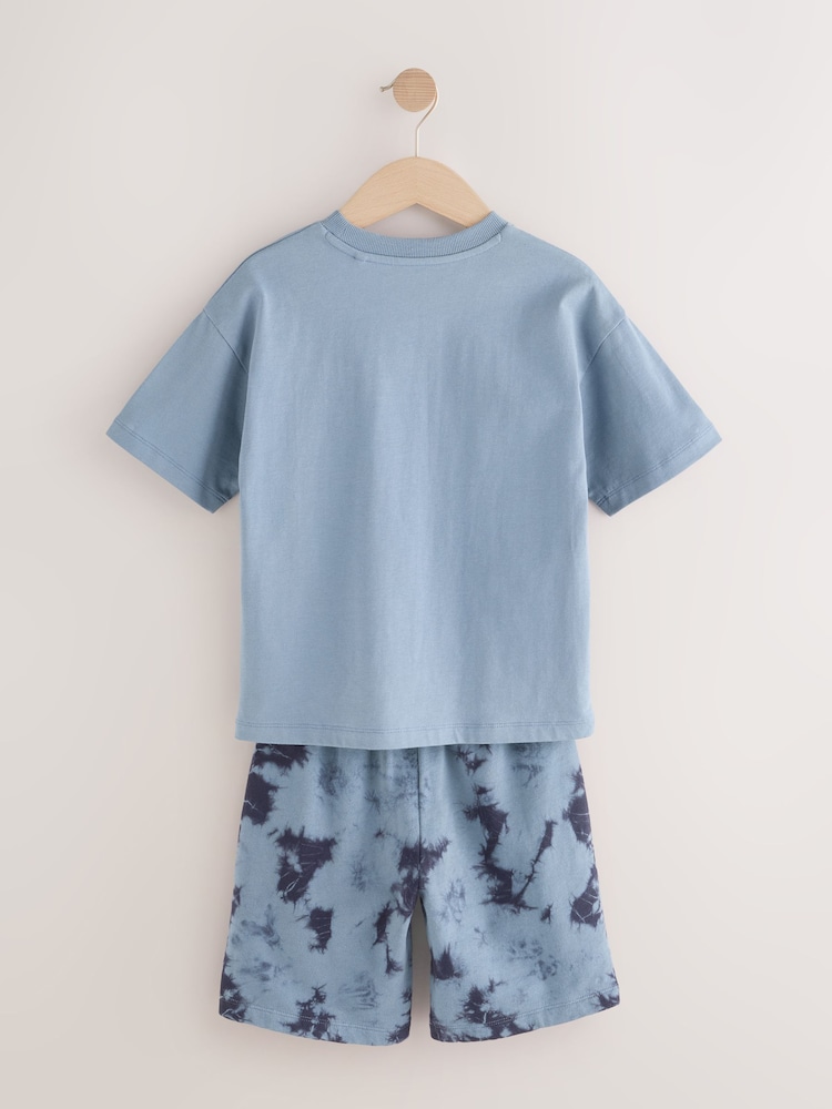 Blue Tie Dye Relaxed Fit Short Sleeve T-Shirt and Shorts Set (3-16yrs) - Image 3 of 6