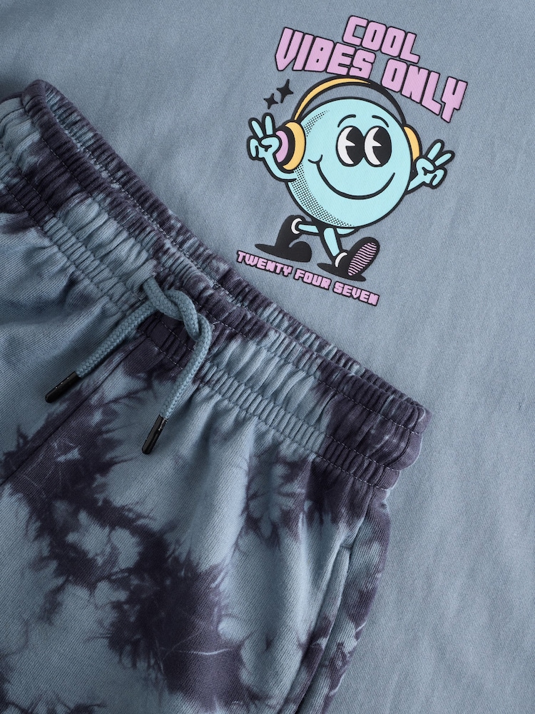 Blue Tie Dye Relaxed Fit Short Sleeve T-Shirt and Shorts Set (3-16yrs) - Image 4 of 6