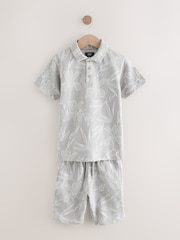 Grey Jacquard Short Sleeve Polo Shirt and Shorts Set (3-16yrs) - Image 1 of 5