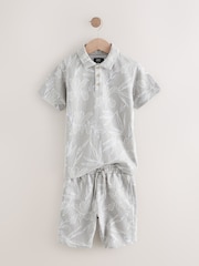 Grey Jacquard Short Sleeve Polo Shirt and Shorts Set (3-16yrs) - Image 2 of 5