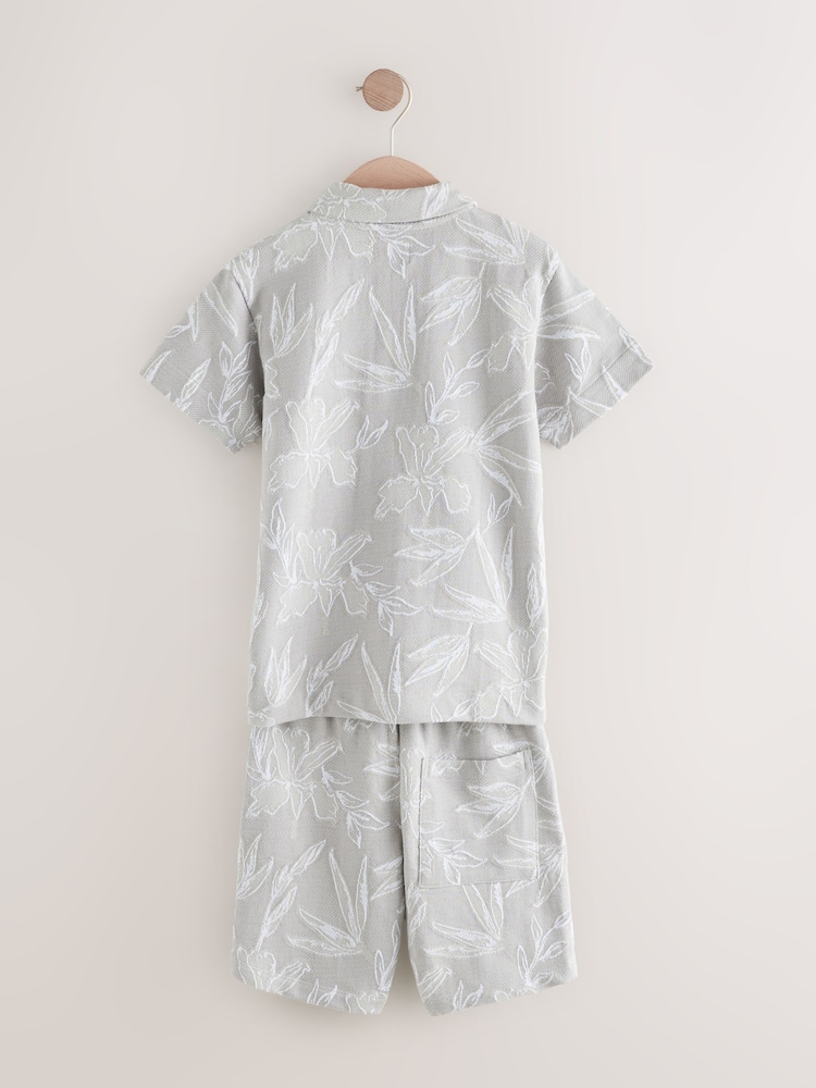 Grey Jacquard Short Sleeve Polo Shirt and Shorts Set (3-16yrs) - Image 3 of 5
