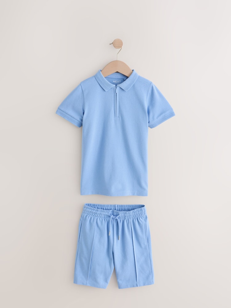 Azul - Conjunto de pantalones cortos y polo con cuello con cremallera (3-16años) - Imagen 1 de 7 Azul - Conjunto de pantalones cortos y polo con cuello con cremallera (3-16años) - Imagen 1 de 7