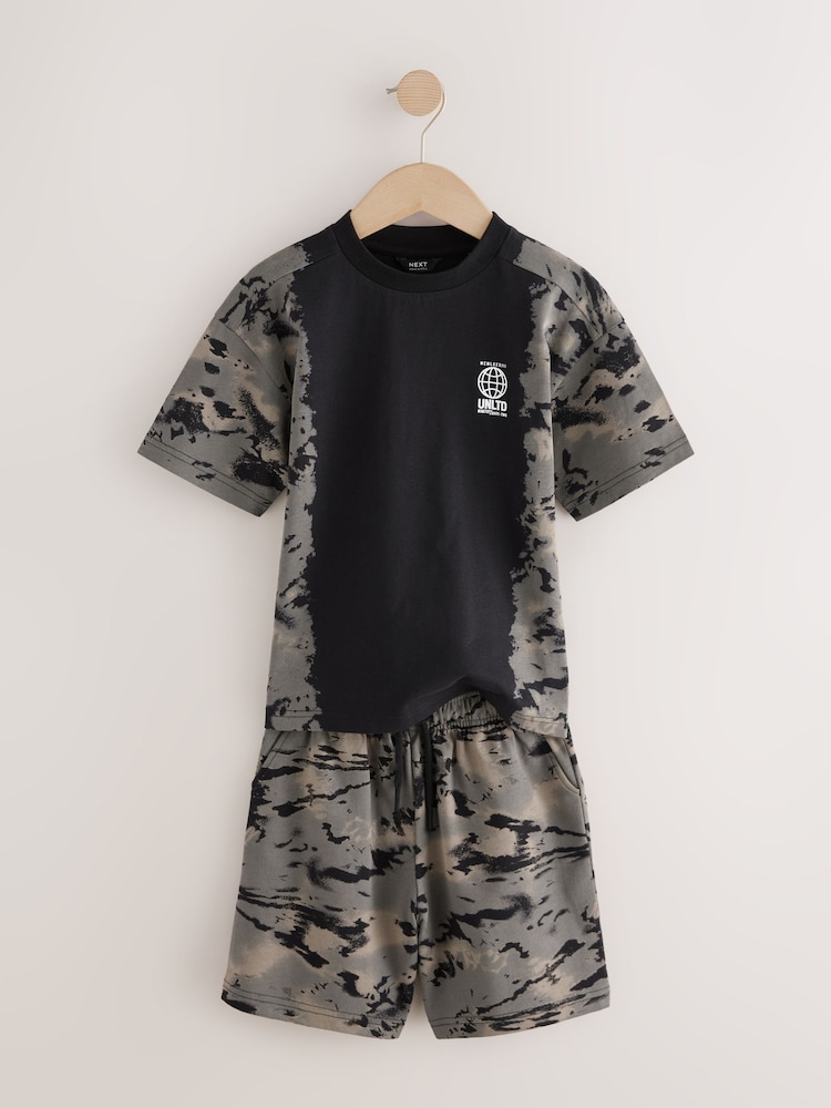 Black Tie Dye Relaxed Fit Short Sleeve T-Shirt and Shorts Set (3-16yrs) - Image 3 of 5
