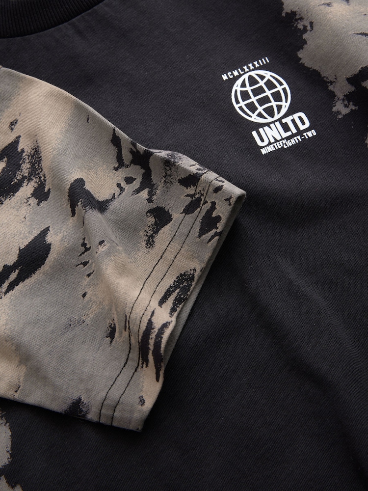 Black Tie Dye Relaxed Fit Short Sleeve T-Shirt and Shorts Set (3-16yrs) - Image 5 of 5