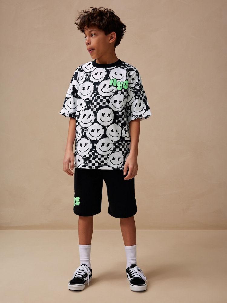 Black/White Checkerboard Relaxed Fit Short Sleeve T-Shirt and Shorts Set (3-16yrs) - Image 1 of 7