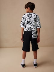 Black/White Checkerboard Relaxed Fit Short Sleeve T-Shirt and Shorts Set (3-16yrs) - Image 2 of 7