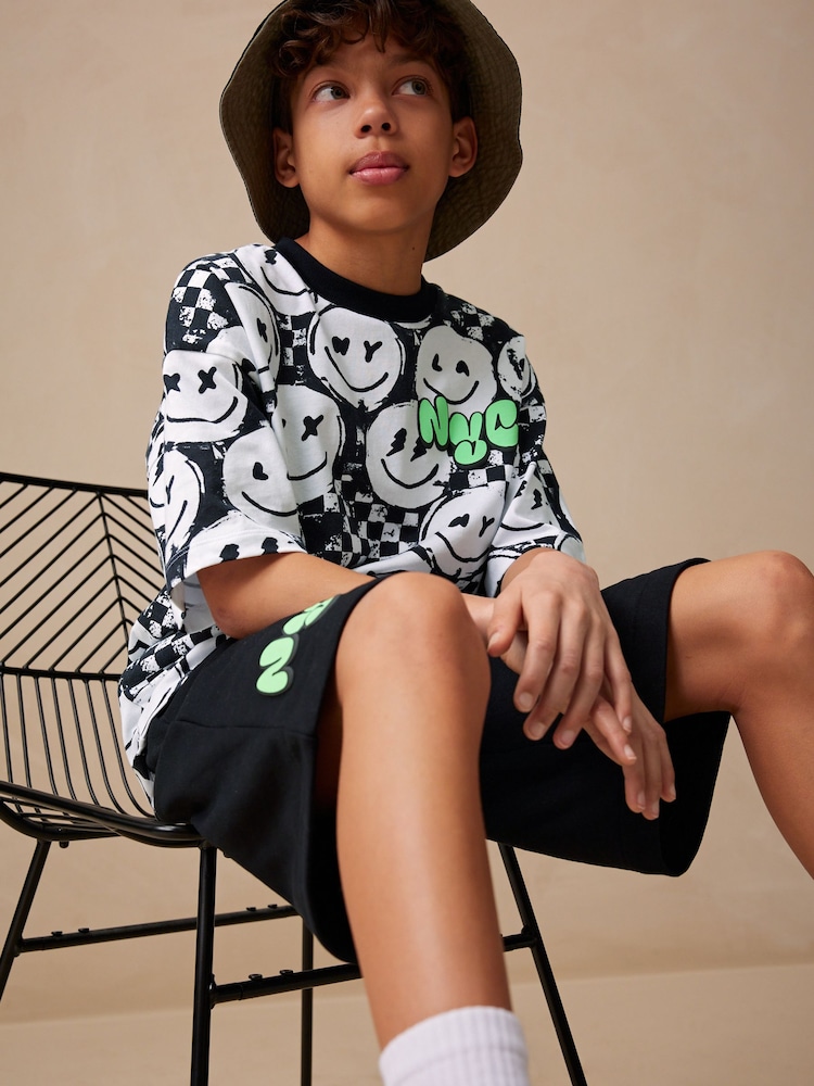 Black/White Checkerboard Relaxed Fit Short Sleeve T-Shirt and Shorts Set (3-16yrs) - Image 3 of 7