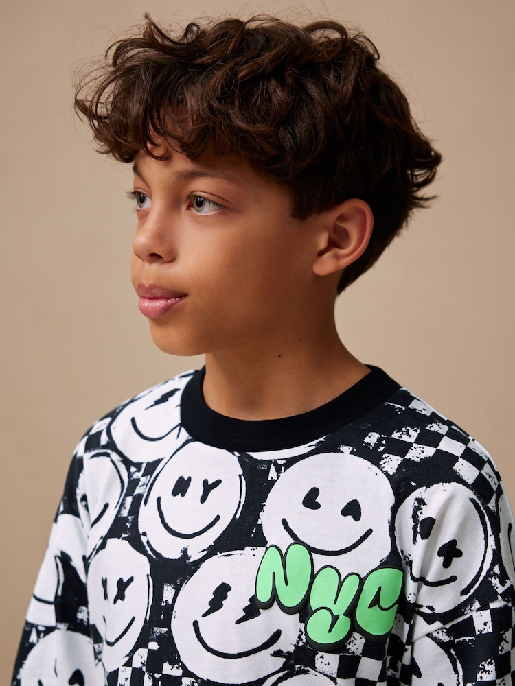 Black/White Checkerboard Relaxed Fit Short Sleeve T-Shirt and Shorts Set (3-16yrs) - Image 4 of 7