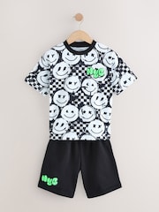 Black/White Checkerboard Relaxed Fit Short Sleeve T-Shirt and Shorts Set (3-16yrs) - Image 6 of 7