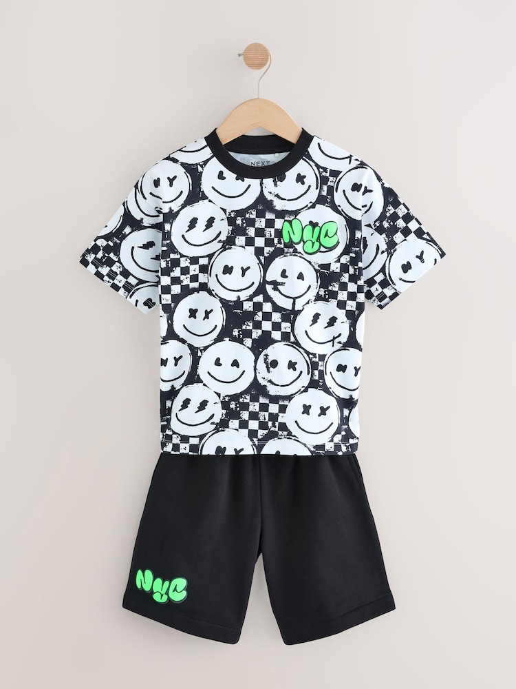 Black/White Checkerboard Relaxed Fit Short Sleeve T-Shirt and Shorts Set (3-16yrs) - Image 6 of 7