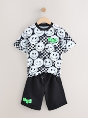 Black/White Checkerboard Relaxed Fit Short Sleeve T-Shirt and Shorts Set (3-16yrs) - Image 7 of 7