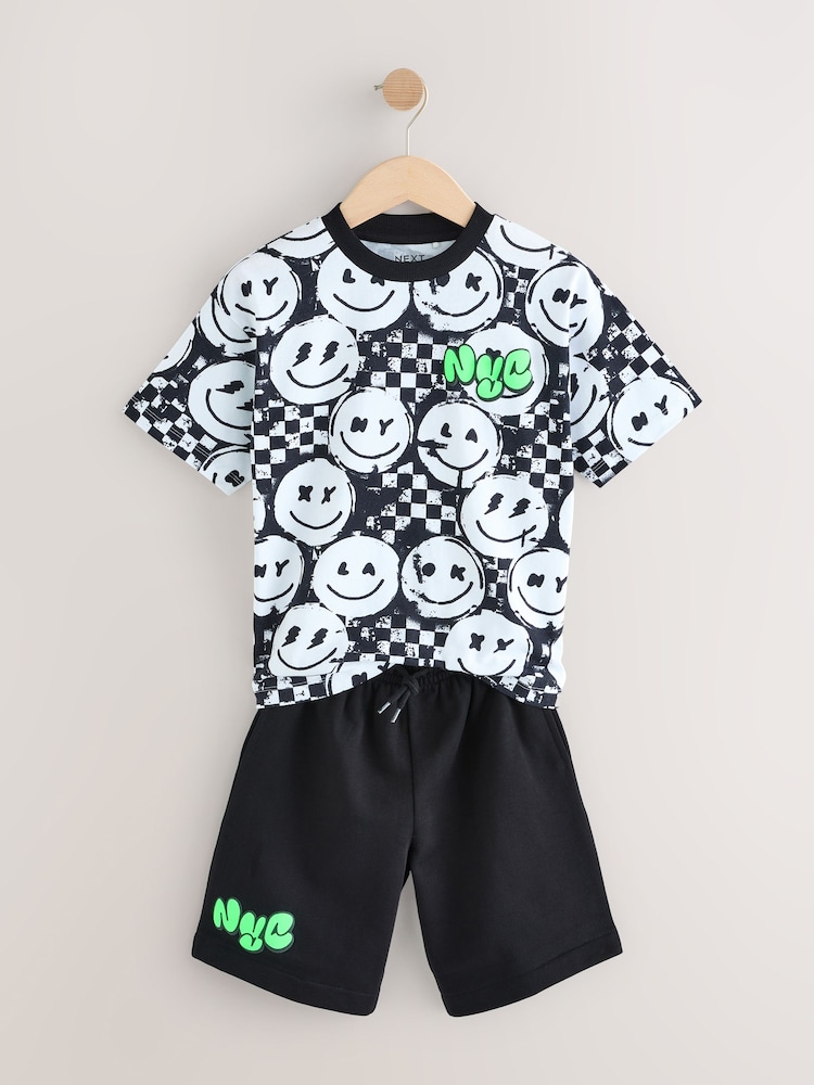 Black/White Checkerboard Relaxed Fit Short Sleeve T-Shirt and Shorts Set (3-16yrs) - Image 7 of 7