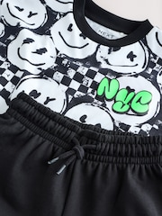 Black/White Checkerboard Relaxed Fit Short Sleeve T-Shirt and Shorts Set (3-16yrs) - Image 9 of 10