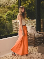 Orange Pleated Satin Maxi Skirt - Image 1 of 8