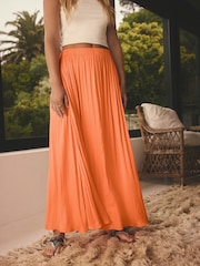 Orange Pleated Satin Maxi Skirt - Image 2 of 8