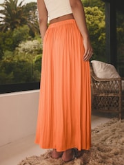Orange Pleated Satin Maxi Skirt - Image 3 of 8