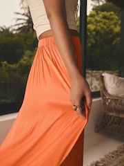Orange Pleated Satin Maxi Skirt - Image 5 of 8